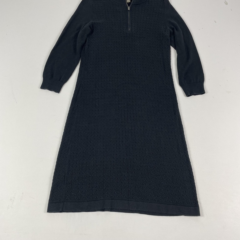 Tommy Bahama Sweater Dress Womens Medium Black Mock Neck Quarter Zip Long Sleeve